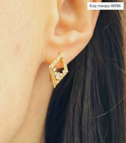 Серьги "Ромбы" ВЕРСАЧЕ с Блестящими камнями, 1,7см, английская застежка, Xuping 18К 118586 фото 2