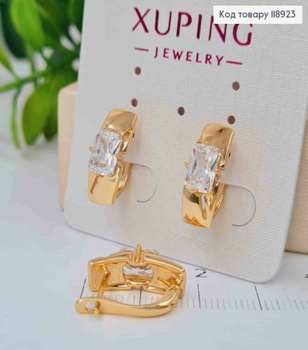 Серьги Прямоугольные с Блестящим камнем, 1,6см, английская застежка, Xuping 18K 118923 фото 2