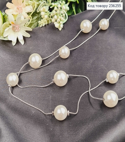 Подвеска на шею серебряного цвета двойная с Беліми жемчужинами, 90+4см 236255 фото 3