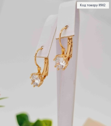 Серьги с блестящим камнем (6мм), длина 1,5см, французская застежка, XUPING 18K 119112 фото 2