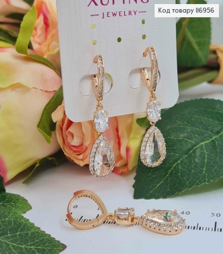 Серьги "Капля Океана" с подвеской Белым камнем, 3,5см, англ. зам. Xuping 18K 116956 фото 3