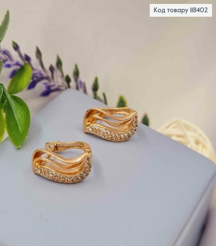 Сережки "Вогники" з Блискучими камінцями, 1,7см, англійська застібка, Xuping 18К 118402 фото 2