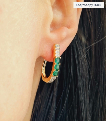 Сережки Стрелы, с тремя Зелеными камешками, 2см, англ. зам., Xuping 18K 116812 фото 2