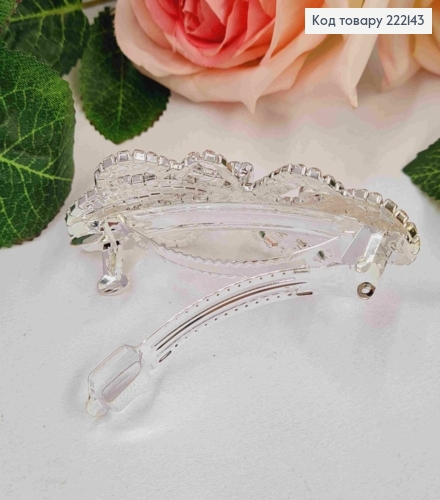 Заколка автомат (6см), Бантик с блестящими камешками, серебряного цвета. 222143 фото 2