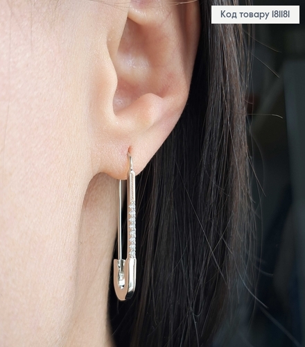 Серьги родованные, "Шпилька" с камешками, 3,5см, Xuping 181181 фото 2