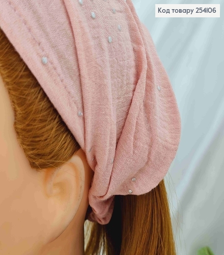 Повязка-платок на резинке, (натур. ткань) пудрового цвета с камешками, (ручная работа) 254106 фото 3