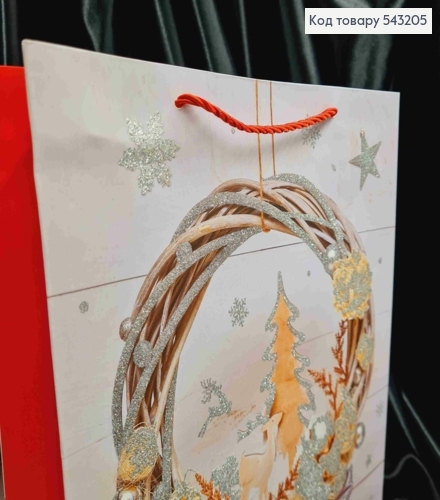 Пакет паперовий з малюнком "Новорічний вінок", 32*26*10см, в асортименті 543205 фото 2