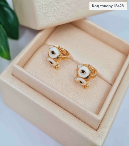 Серьги кольца "Котенки" с Белой эмалью, диаметр 1см, Xuping 18K 118428 фото 4