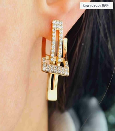 Серьги, "Elegant" украшены Блестящими камешками, 3,2см, англ. зам., XUPING 18K 119141 фото 2
