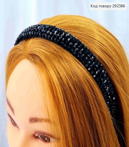 Обруч пластик, ЧОРНОГО кольору,  плетений Стеклярусом, ширина 2см 292386 фото 2