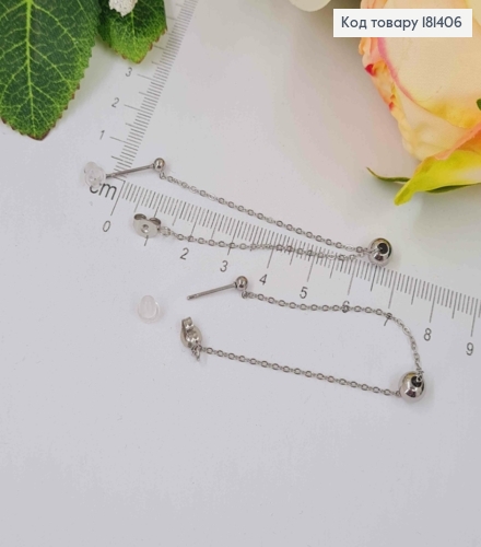 Серьги родовые гвоздики, с подвесками шариками, дл. 6см, Xuping 181406 фото 2