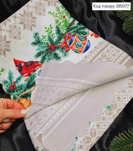 Скатерть Серо-БЕЛАЯ "Новогодний мотив. Синички на веточке", размер 150*220 285077 фото 4