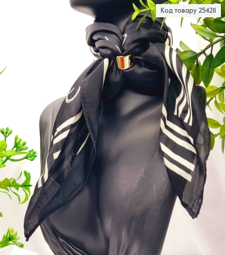 Хустка з колечком, Чорного кольору з малюнком "Підкова", 70*70см, 100% поліестр (шовк) 254211 фото 4