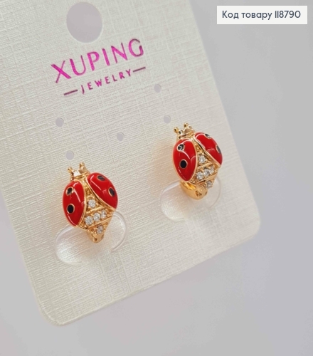 Серьги кольца (1см), "Бедрик" с Блестящими камешками (1,2см), XUPING 18K 118790 фото 2