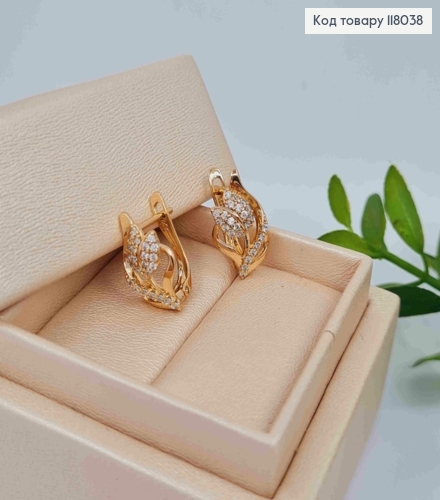 Серьги "Подснежники" с Блестящими камешками, 1,7см, английская застежка, Xuping 18K 118038 фото 2