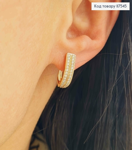 Серьги овальные с Блестящими камешками в два ряда, 1,6см, XUPING 18K 117545 фото 2