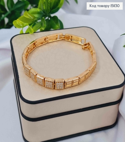 Браслет плетения Квадратными пластинами с тиснением и камешками, дл. 17+2см, Xuping 18K 151130 фото 2