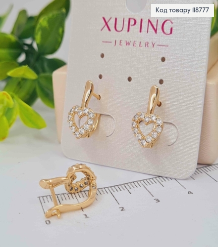 Серьги "Сердце" с Блестящими камешками, 1,6см, английская застежка, XUPING 18K 118777 фото 2