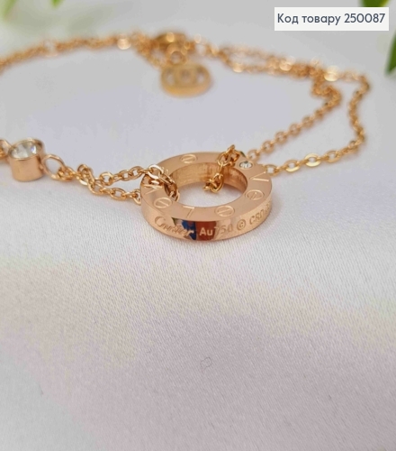 Браслет мідного кольору, з підвіскою Cartier "LOVE" + Камінець, 18+3см, сталь Stainless Steel 250087 фото 2