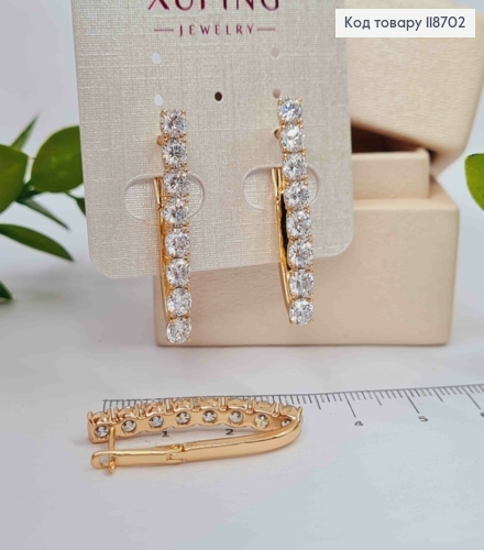 Серьги "Стрели" украшены Блестящими камешками, 3,2см, английская застежка, Xuping 18К 118702 фото 2