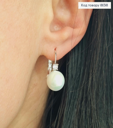 Серьги родованные, Жемчужинка 1см, франц. зам. Xuping 181318 фото 2