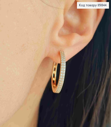 Серьги кольца украшены Блестящими камешками в два ряда, ширина 3мм, диаметр 2,2см, XUPING 18K 119844 фото 3