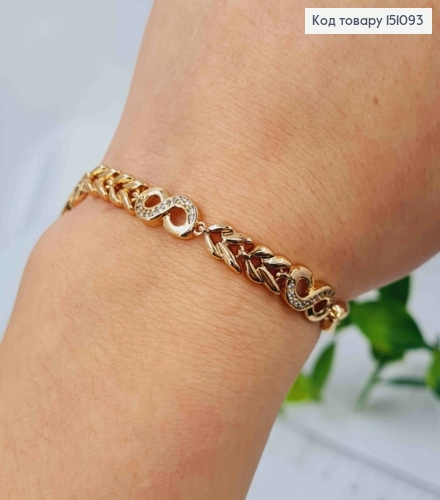 Браслет плетения пластины Листочки и Бесконечность с Камешками, длина 17,5+1,5см, Xuping 18K 151093 фото 2