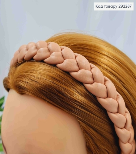 Обруч из экокожи, плетеный косичка, розового цвета, шир. 2см 292287 фото 2