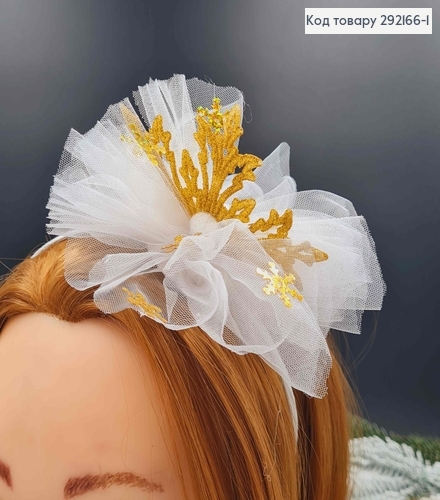 Обруч металлический ЗОЛОТАЯ Снежинка с фатином, ручная работа, Украина 691187 фото 2