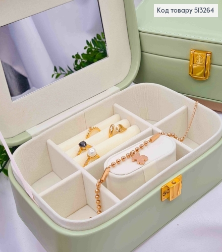 Сундучок-органайзер для хранения украшений, Фисташкового цвета, 20*14*7см (на кнопке) 513264 фото 2