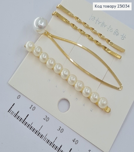 Заколка невидимка металл золото с жемчугом Дуга 4 шт / уп цена за уп. 231034 фото 2