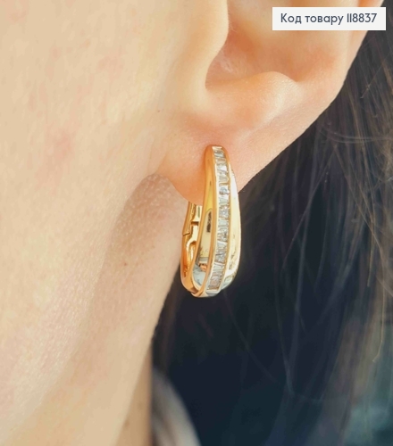 Серьги Овальные украшены Блестящими камешками в один ряд, 2см, англ. застежка, Xuping 18К 118837 фото 2