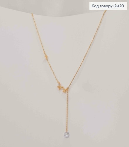 Цепочка с подвеской камешком без оправы 6мм и бабочками, длина 45+5см, Xuping 18K 121420 фото 3