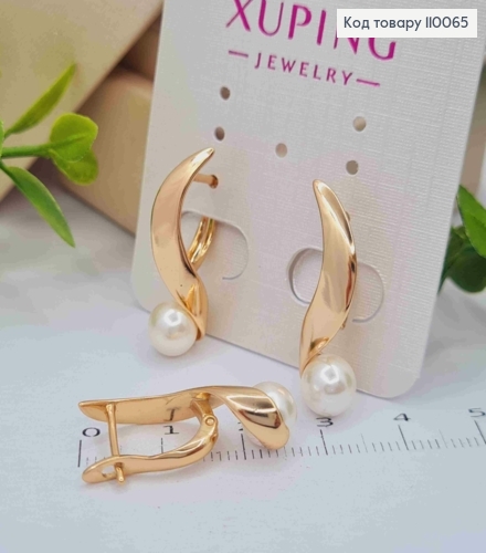 Серьги "Грация" с жемчужиной, длина 2,4см, английская застежка, Xuping 18K 110065 фото 2