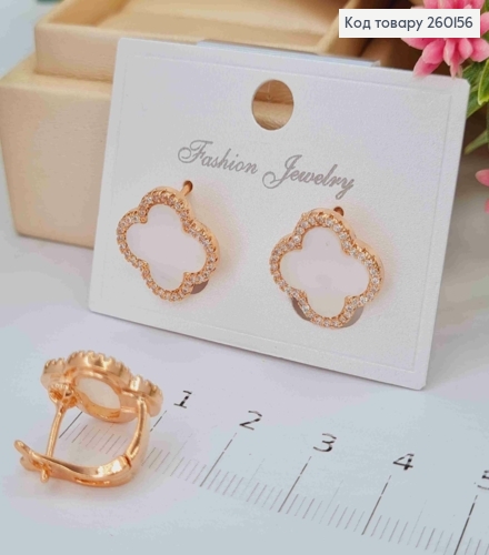 Серьги медного цвета, Van Cleef с перламутровой эмалью и камнями (1,5см), Fashion Jewelry 260156 фото 3