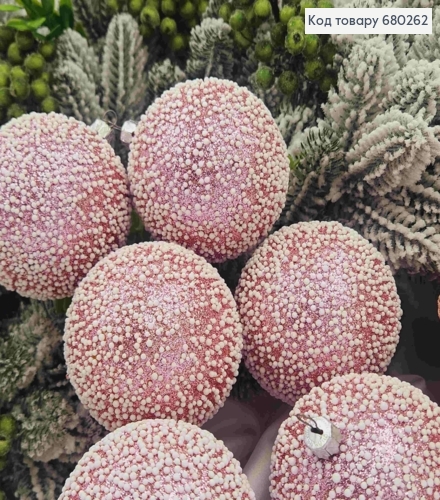 Набір іграшок 80мм (6шт) "СНІГОПАД", РОЖЕВИЙ колір, новорічні прикраси, пластик, Україна 680262 фото 2