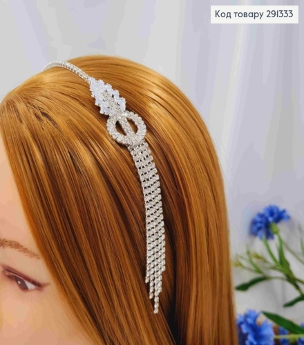 Обруч металл, с брошкой (2,1*4,5см) и цепочкой из блестящих камней, 2,5мм, серебряного цвета 291333 фото 2