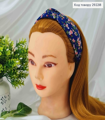 Обруч чалма синего цвета, с розовыми цветами, шир. 292218 фото 2