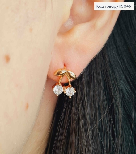 Серьги кольца "ВИШЕНЬКИ" (1,1см) с Блестящими камешками, диаметр 1,1см, Xuping 18К 119046 фото 3