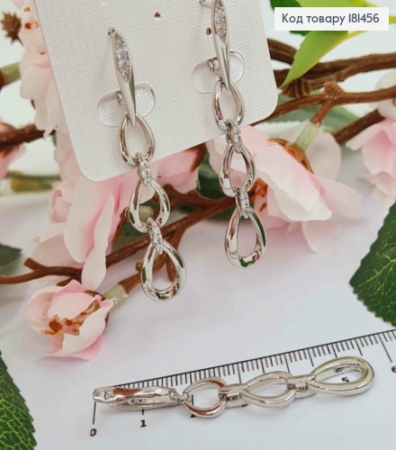 Серьги родованные, с подвеской Три Капли с камешками, длина 5,4см, англ застежка, Xuping 181456 фото 2