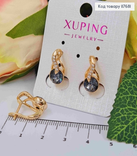 Серьги "Музыкальные Ноты" с Графитным камнем Сваровски, 1,7см, англ. застежка, Xuping 18К 117681 фото 2