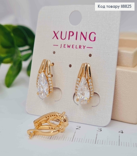 Серьги "Ксения" украшены Блестящим камнем, 1,7см, англ. застежка, Xuping 18К 118825 фото 2