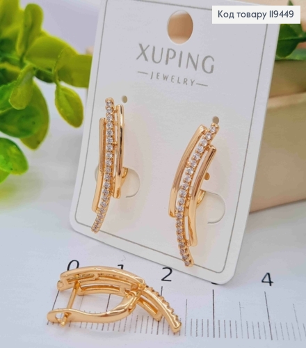 Серьги "Водограй" с Блестящими камешками, 2,6см, английская застежка, Xuping 18К 119449 фото 2