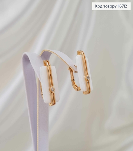 Серьги "Венера" с белой пластинкой и камешком, 2,5см, англ. зам. Xuping 18K 116712 фото 3