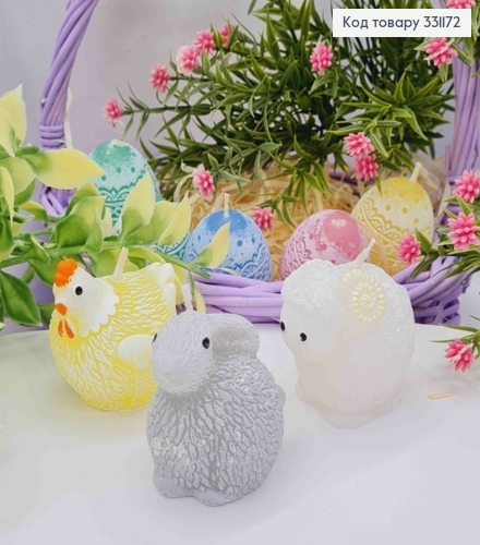 Пасхальные-декоративные свечи "Курочка-Зайка-Баранчик-Яйцо" в ассорт.,35гр/2,5часа, Bartek candles 331172 фото 2