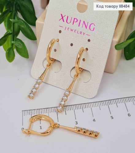 Серьги с подвеской в Блестящих камнях, 1,3+2,4см, англ. застежка, XUPING 18K 118484 фото 3