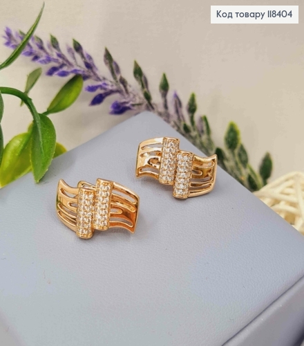 Сережки "Грація" з Блискучими камінцями, 1,8см, англійська застібка, Xuping 18К 118404 фото 2