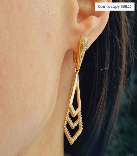 Серьги с Фигурной подвеской украшены Блестящими камешками, 1,7+3,8см, англ. застежка, Xuping 18К 118833 фото 3