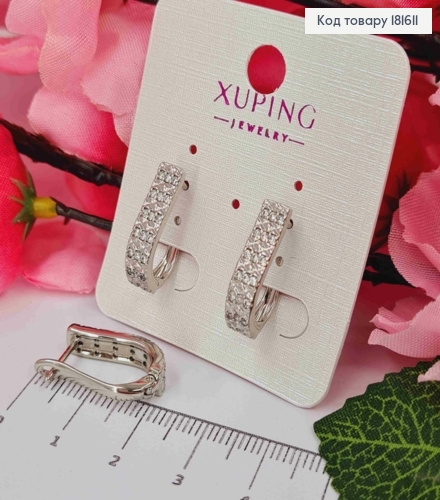 Серьги овальные украшены Блестящими камешками, длина 1,9см, англ застежка, Xuping 181611 фото 2