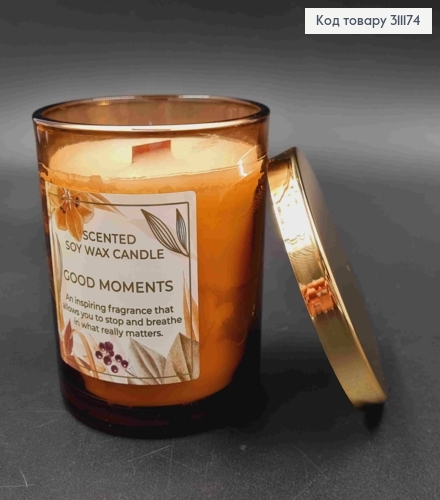 Аромасвічка СОЕВА в стакані "Good Moments", з кришкою та дерев'яним гнотом, 220г/35год, BARTEK 311174 фото 2